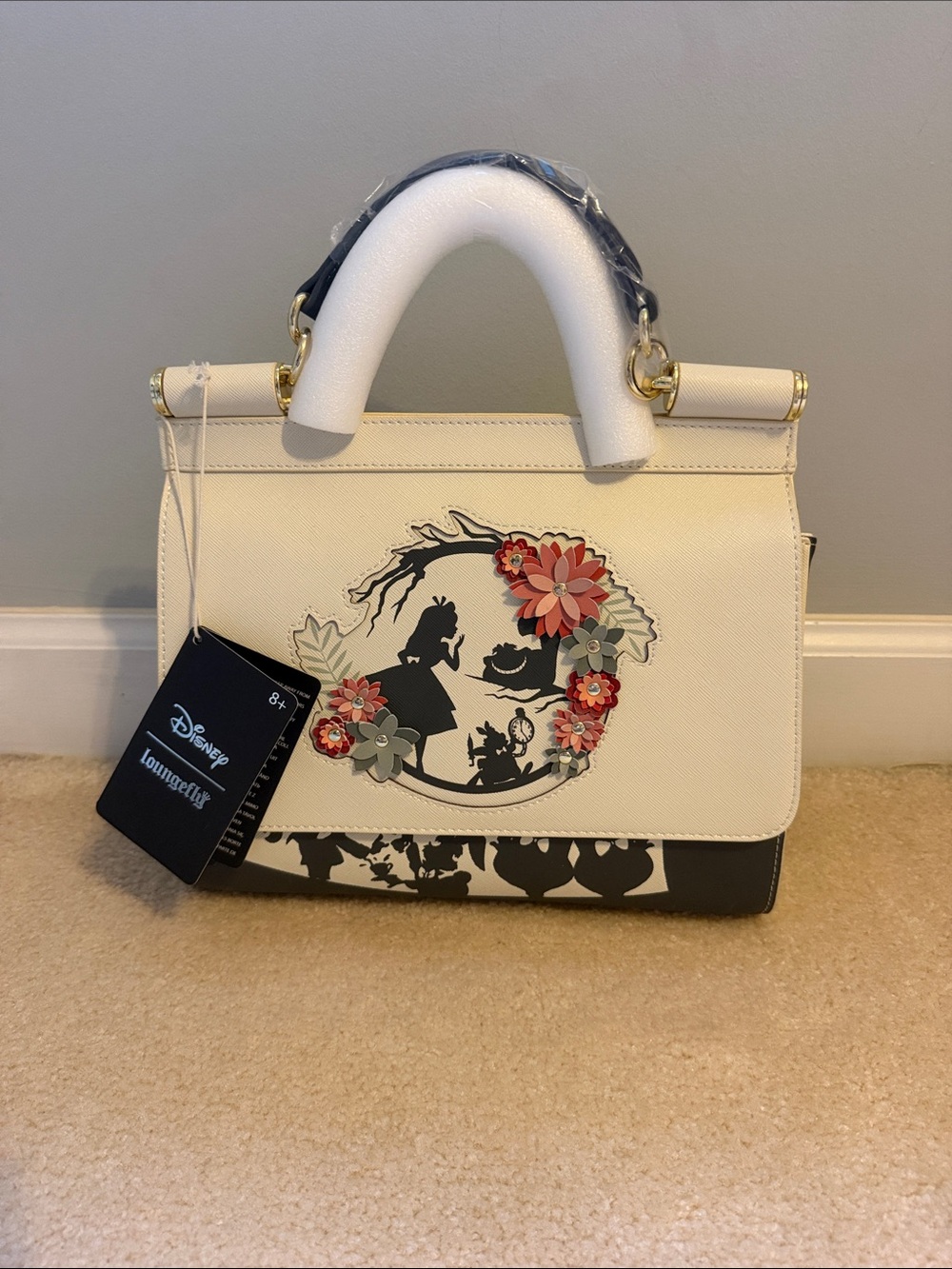 NWT Loungefly Cream Alice in Wonderland Floral Top-Handle Bag
